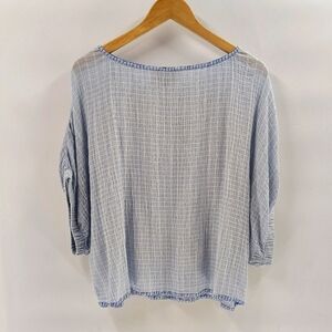 Michael Stars Pullover Lightweight Top Size Medium Blue White Check w Stitching